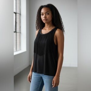 Black Fringe Sleeveless Top